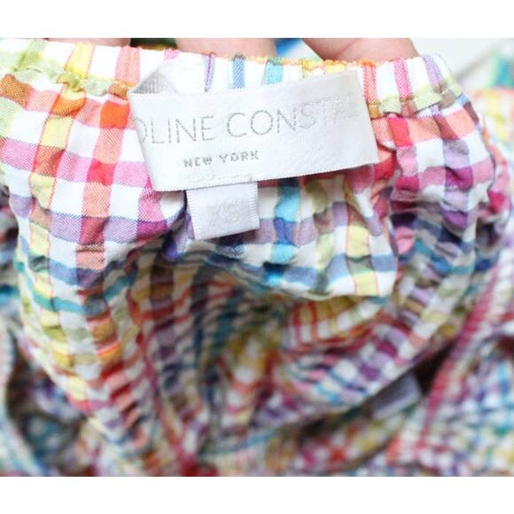 Caroline Constas Bardot Rainbow Grid Gingham Crop Puff Sleeve Top Size XS - Picture 6 of 6